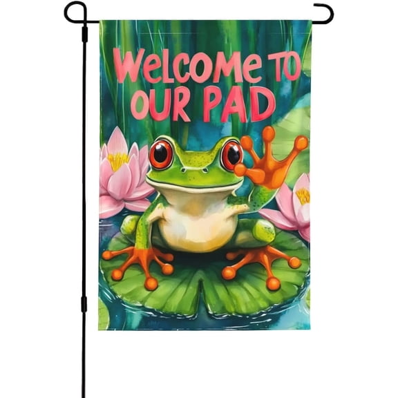 Frog Garden Flag Vertical Double Sided Outdoor Yard Banner 12.5 x 18 Inch Burlap for House Lawn