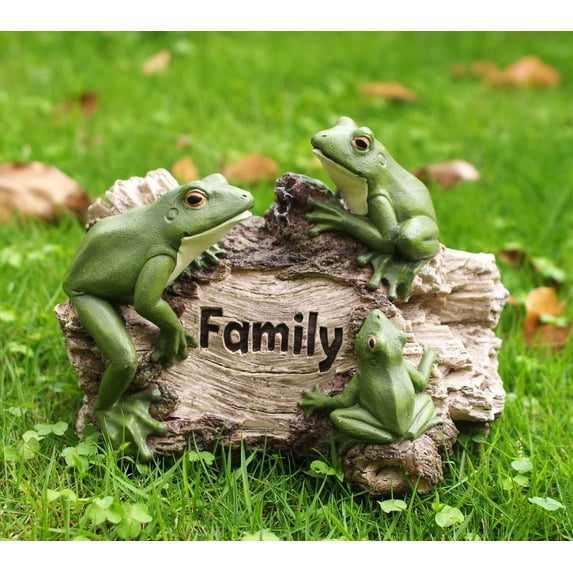 DurableDelights Frog Garden Outdoor Statue - Frog Family Sculpture, Tree Trunk Decor, 5.8 Inch