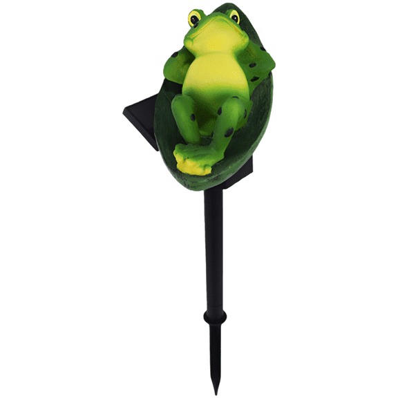 Frog Garden Stake Light, Solar Powered Outdoor Lamp, Resin Lawn Pathway Decoration, 15 in Yard Art, Waterproof Patio Light, Frog On Leaf Design