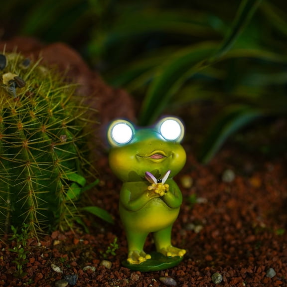 Frog Garden Statue Solar Light Outdoor Decor Frog Figurine for Outdoor Indoor Home Lawn Yard Balcony Porch Patio for Women Mom GrandmaCupping Butterfly Frogs