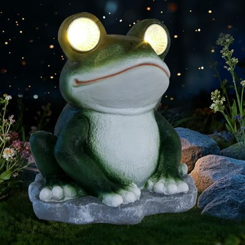 Frog Garden Statue Solar Outdoor Decor Yard Decorations Frog Figurines with LED Light for Outside Ornament Gardening Gifts for Women, Mom$$Tools & Hardware Other