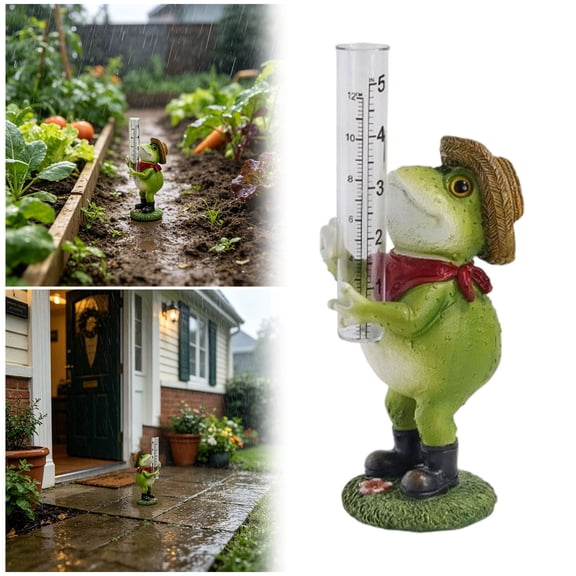 Frog Garden Statue With Rain Gauge Resin Rain Gauge Figurine Outdoor Garden Decor For Patio Yard Lawn Landscape(Green-18X10Cm)