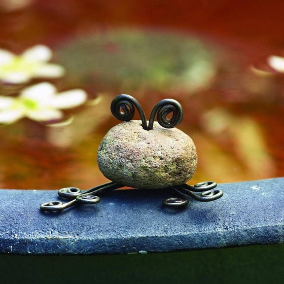 Happy Gardens Frog Garden Statue, Handcrafted River Stone and Steel Animal Lawn Ornament for Indoor and Outdoor Garden Decor