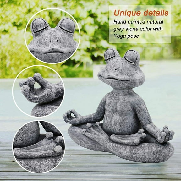 Frog Garden decor, 10X8 in, Meditating Frog Statue, Garden decorations Outdoor, Stone Gray Finish, 1 Pc