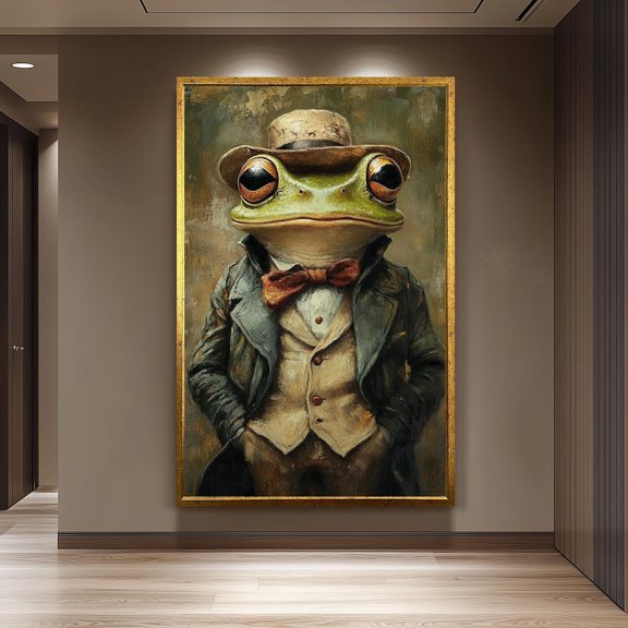 Frog Gentleman Portrait Print Vintage Style Animal Wall Art Decoration, Unframed Canvas 24x36in