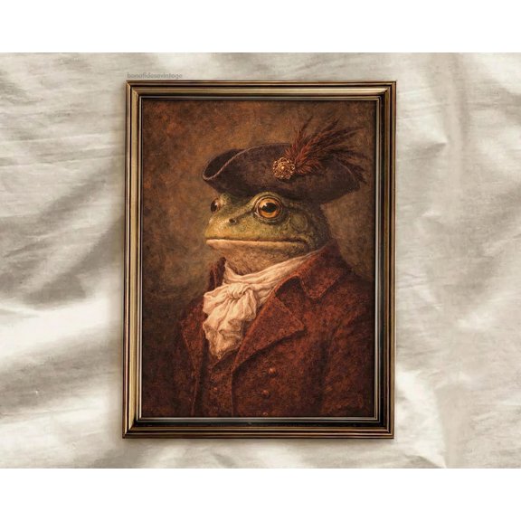 Frog Gentleman Portrait Wall Art Print, Whimsical Victorian Regency Decor