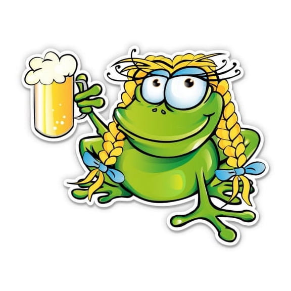 Frog German Girl With Beer - 3" Vinyl Sticker - For Car Laptop Water Bottle Phone - Waterproof Decal