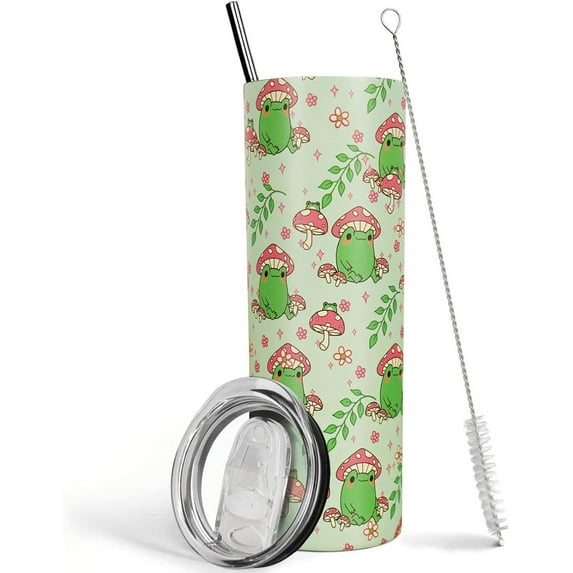 Frog Gifts for Women,Cute Green Kawaii Frog Mushroom 20 Oz Tumbler with Lid and Straw,Kawaii Frog Stuff/Decor/Accessories/Things
