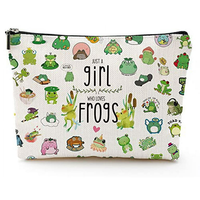 Frog Gifts for Women Frog Makeup Bag for Animal Lover Gift Just A Girls Who  Loves Frogs Makeup Zipper Pouch Bag for Women Girl