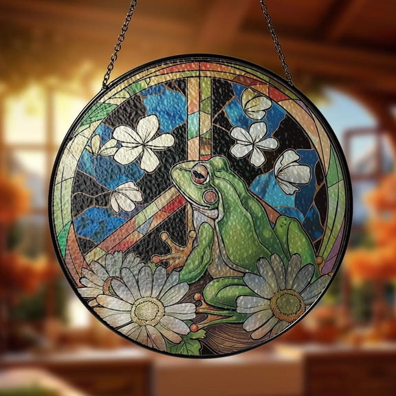 Frog Glass Suncatcher v4, Spring Garden Window Hanging, Nature Lover Animal Art, 7.9 in