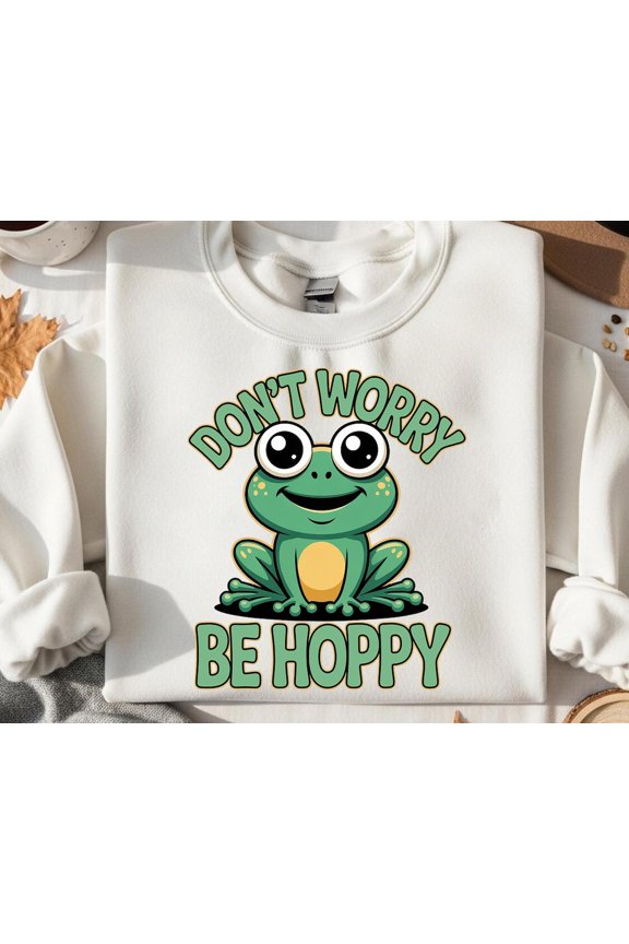 Frog Graphic T-Shirt: Don't Worry Be Hoppy - Positive Quote TSHIRT All Size S-5XL