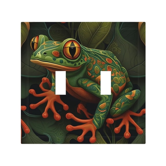 Frog Green 2 Gang Switch Wall Plate Decorative Double Toggle Cover with 4 Painted Screws for Home & Commercial Use