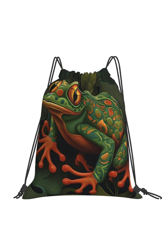 Frog Green Large Drawstring Backpack Casual Cinch Sack Bag Backpack for Sports Hiking Travel Gym
