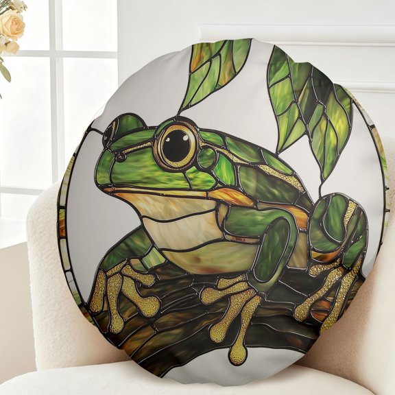 Frog Green Leaf Throw Pillow Plush Christmas Gift Decorative Fluffy Stuffy Round Birthday
