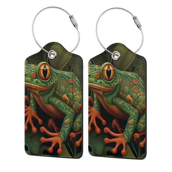Frog Green Luggage Tag for Suitcase 2 Pack Leather Travel Bag Baggage Identifiers Privacy Cover ID Label