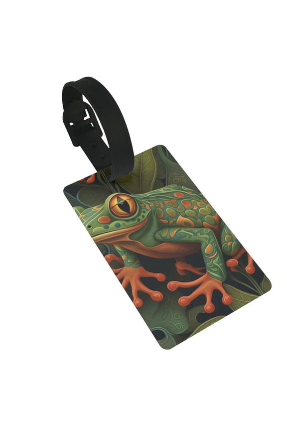 Frog Green Luggage Tags Suitcases ID Baggage Identifier Card Name Tag for Travel Backpacks Gym Bags