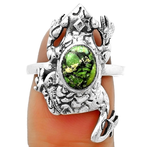 Frog - Green Matrix Turquoise 925 Sterling Silver Ring s.7.5 Jewelry R-1113 SDR172801