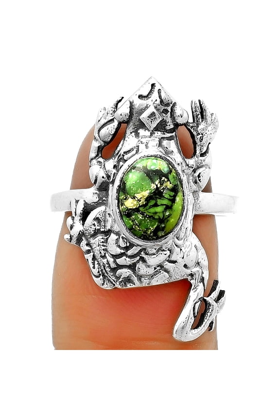 Frog - Green Matrix Turquoise 925 Sterling Silver Ring s.7.5 Jewelry R-1113 SDR172801