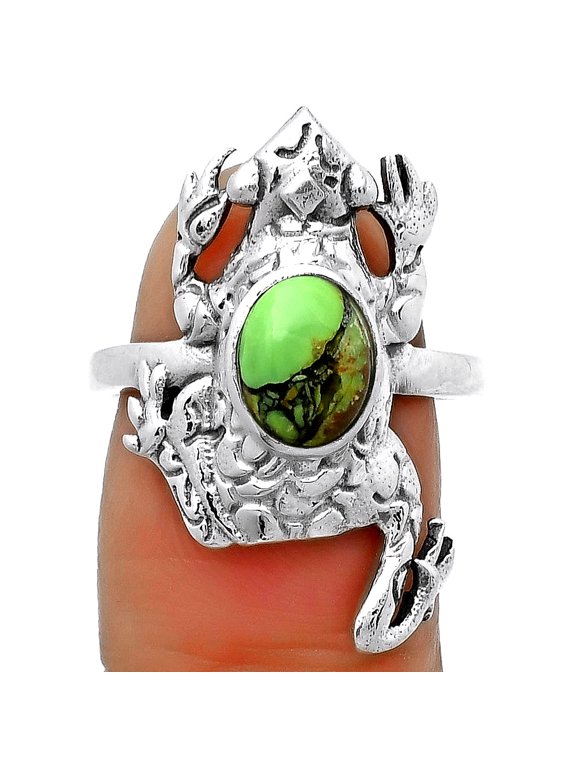 Frog - Green Matrix Turquoise 925 Sterling Silver Ring s.7.5 Jewelry R-1113 SDR172806