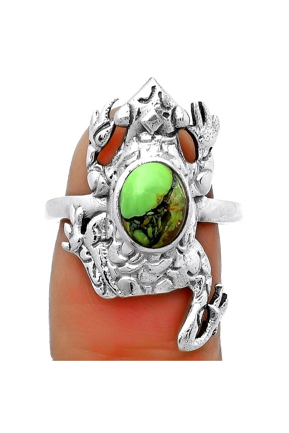 Frog - Green Matrix Turquoise 925 Sterling Silver Ring s.7.5 Jewelry R-1113 SDR172806