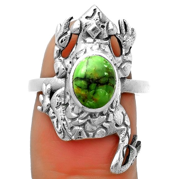 Frog - Green Matrix Turquoise 925 Sterling Silver Ring s.7.5 Jewelry R-1113 SDR172853