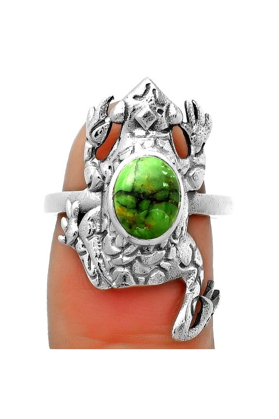Frog - Green Matrix Turquoise 925 Sterling Silver Ring s.7.5 Jewelry R-1113 SDR172853