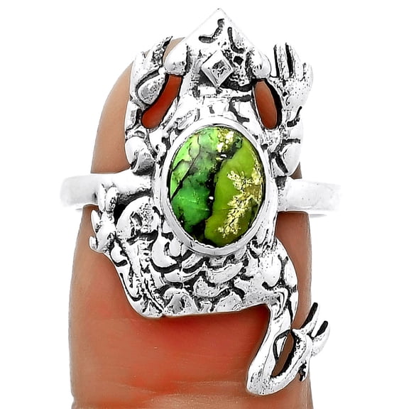 Frog - Green Matrix Turquoise 925 Sterling Silver Ring s.8.5 Jewelry R-1113 SDR172790