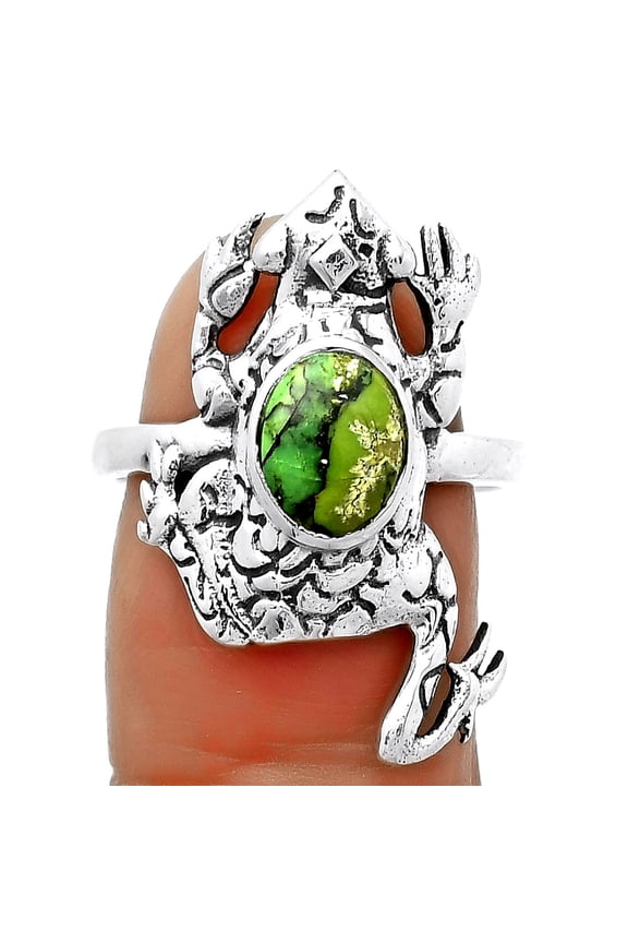 Frog - Green Matrix Turquoise 925 Sterling Silver Ring s.8.5 Jewelry R-1113 SDR172790