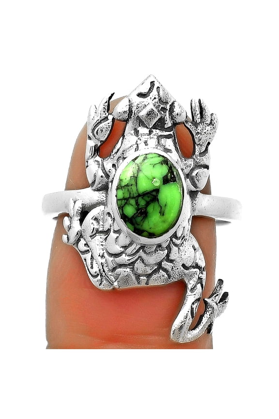 Frog - Green Matrix Turquoise 925 Sterling Silver Ring s.8.5 Jewelry R-1113 SDR172869