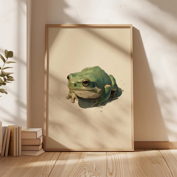 Frog Green Portrait Minimalist Cottage Animal Wall Art Poster