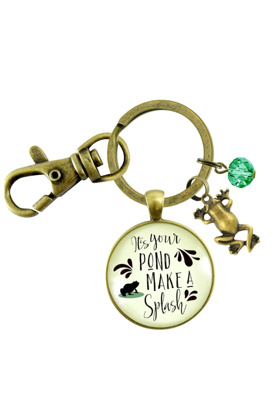 Frog Gutsy Goodness Bronze Keychain It's Your Pond Make A Splash Success Life Quote Jewelry For Women