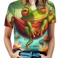thumbnail image 1 of Frog Hammock Lotus Women's Short Sleeve Tops Casual Blouses T Shirt, 1 of 6