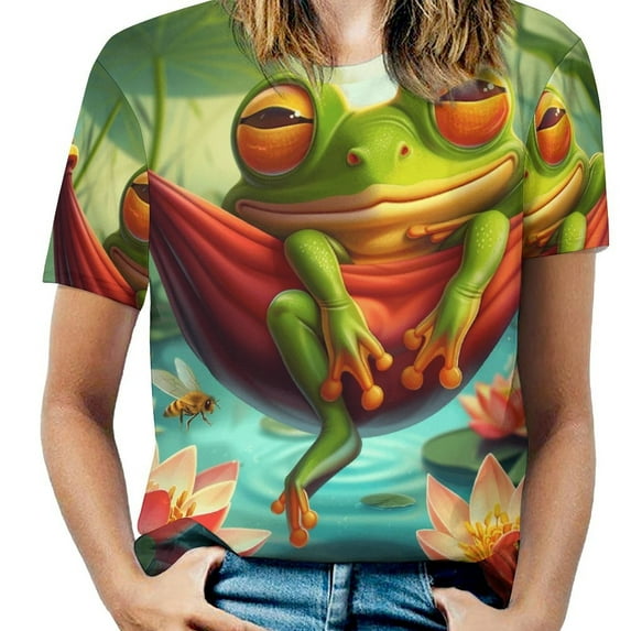 Frog Hammock Lotus Women's Short Sleeve Tops Casual Blouses T Shirt
