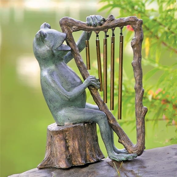 Frog & Harp Tube Windchime Garden Sculpture
