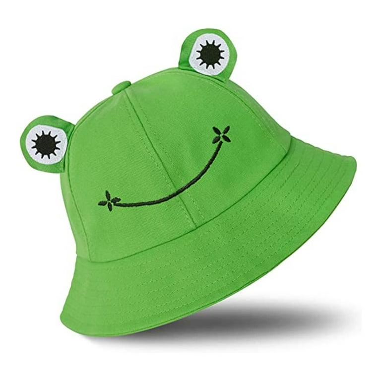 Frog Hat for Adult Teens, Cute Frog Bucket Hat, Foldable Cotton Bucket Hat  Funny Hat Fisherman Hat for Men Women Green 