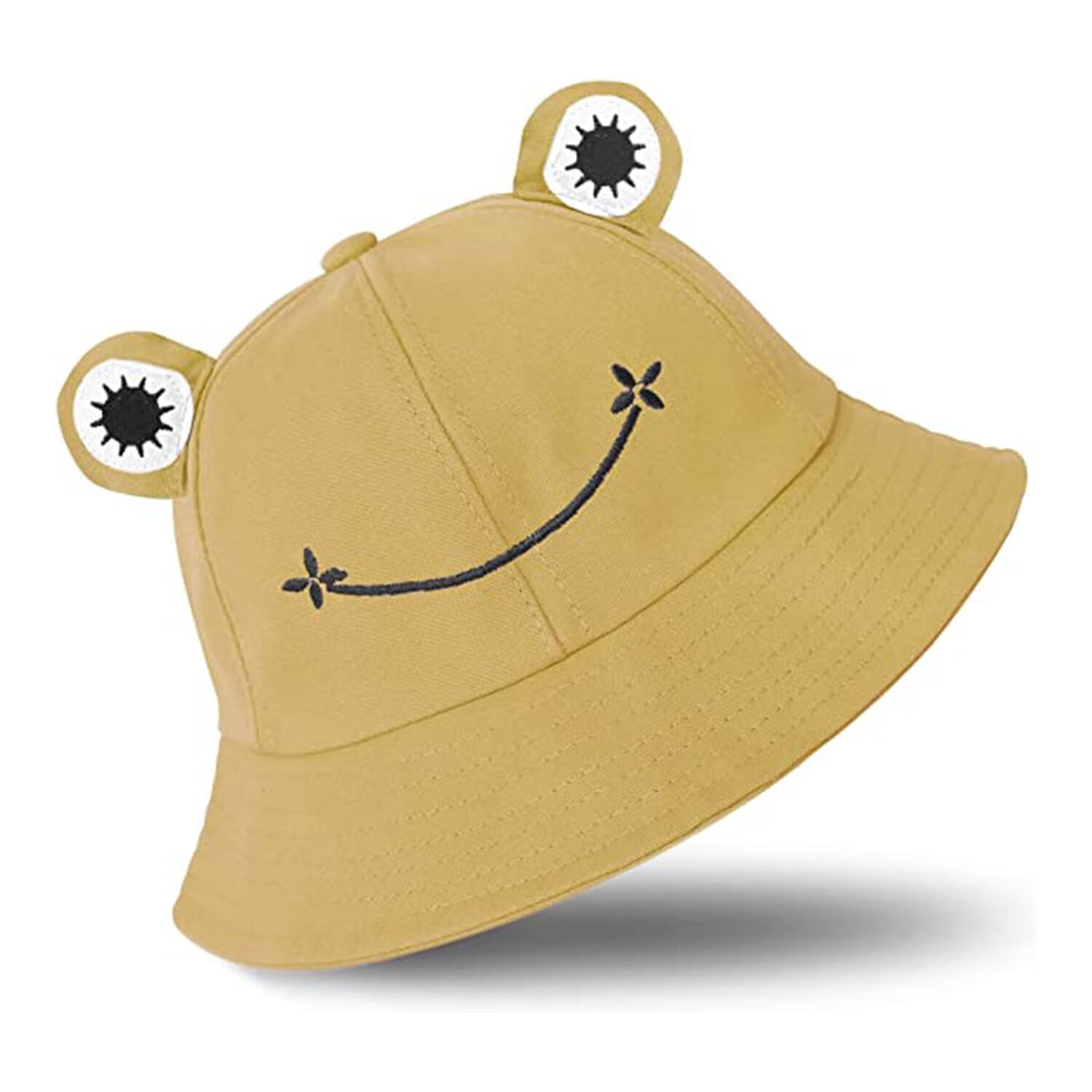 clberni Frog Hat for Adult Teens, Cute Frog Bucket Hat, Foldable Cotton Bucket Hat Funny Hat Fisherman Hat for Men Women Yellow, Adult Unisex, Size