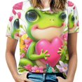thumbnail image 1 of Frog Heart Flowers Spring Women's Short Sleeve Tops Casual Blouses T Shirt, 1 of 6