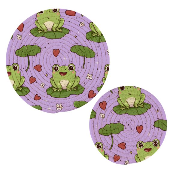 Frog Heart Pattern Cotton Trivets Potholders Set of 2 Handmade Heat Resistant Non Slip Absorbent