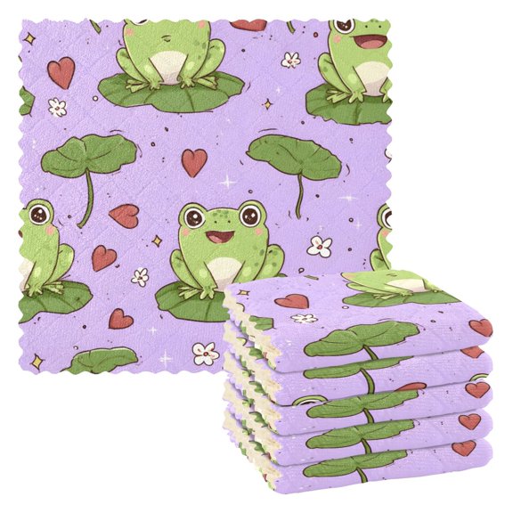 Frog Heart Pattern Dish Towels 6 Pack Kitchen Cleaning Dish Cloths Absorbent Reuseable Cleaning Cloths 11'' x 11''