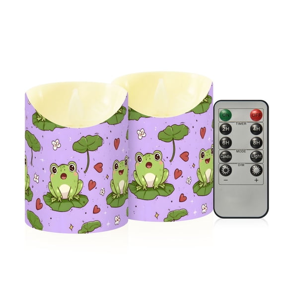 Frog Heart Pattern Flameless Candles 2 PCS with Remote Realistic Moving Flame LED Tapered Pillar Set for Home Decor