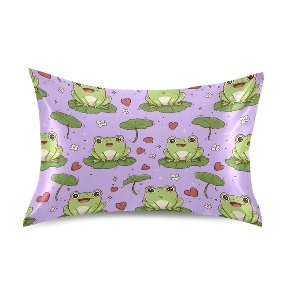 Frog Heart Pattern Pillowcase Standard Size 20''x26'' Satin Double-Sided Print Soft Wrinkle Resistant