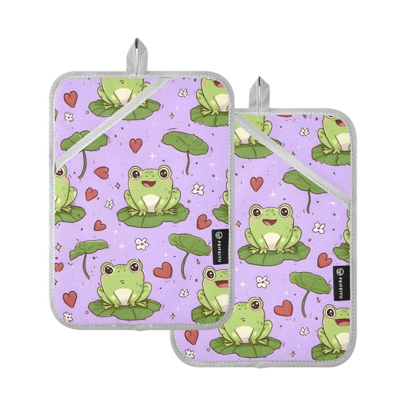 Frog Heart Pattern Pot Holder Set 2 Piece Non-Slip Oven Hot Pads Heat Resistant Durable 7x9.8in