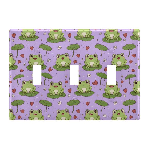 Frog Heart Pattern Toggle Switch Wall Plate 3-Gang Unbreakable Durable PC Flush Fit Round Edge 4.48x6.37in