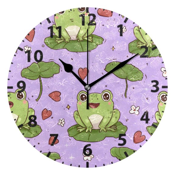Frog Heart Pattern Wall Clock 10in Round Artistic Oil Painting Home Decor Desk Table Clock