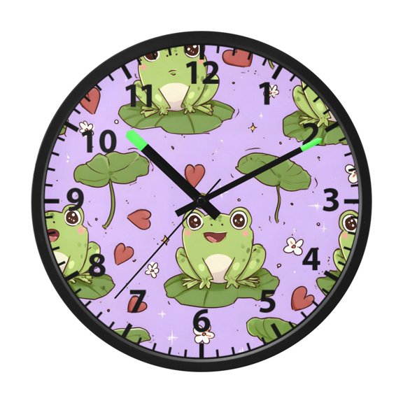Frog Heart Pattern Wall Clock 12 Inch Voice Activated Night Light Silent Non Ticking