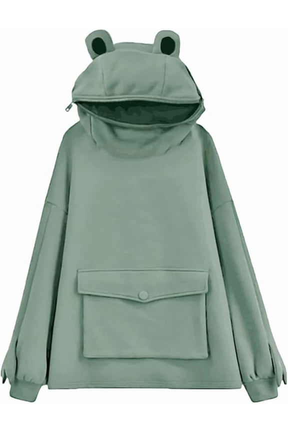 Frog Hoodie Karl Jacobs Zipper Mouth Plus Size Loose Hooded Big Pocket Frog Sweatshirt Sweater for Women XL