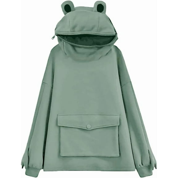 Frog Hoodie Karl Jacobs Zipper Mouth Plus Size Loose Hooded Pocket Frog Sweatshirt Sweater for Women Teens Girls 6 8 10 12 14 16 S