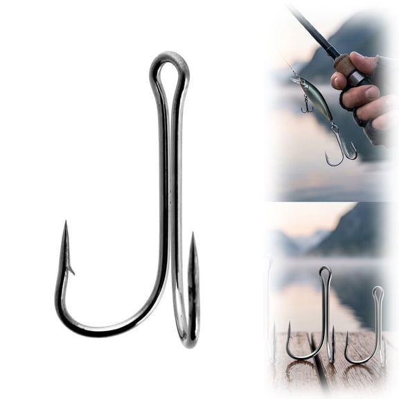 Frog Hooks for Bass Fishing, Double Hooks Black Classic Frog Hooks, High Carbon Steel Hooks Boxed for Saltwater Freshwater 30Pack(1/0)