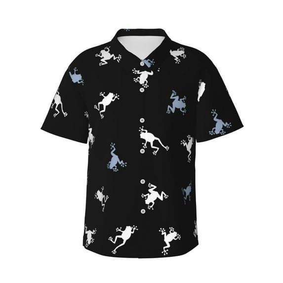 Frog Illustration Hawaiian Shirts For Men, Summer Short-Sleeve Relaxed-Fit Button-Down Shirts Medium