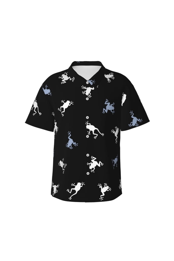 Frog Illustration Men's 3d Print Casual Button Down Shirts, Novelty Hawaiian Short Sleeves L
